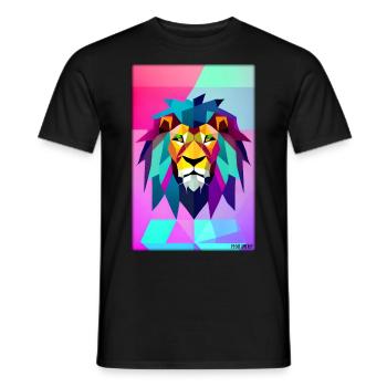 Leo Polygon Arc-en-ciel coloré sauvage Faune sauvage - T-shirt homme - noir - Devant - AI Model Male 178 light (178cm)