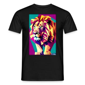 Leo Polygon Arc-en-ciel coloré sauvage Faune sauvage - T-shirt homme - noir - Devant - AI Model Male 178 light (178cm)