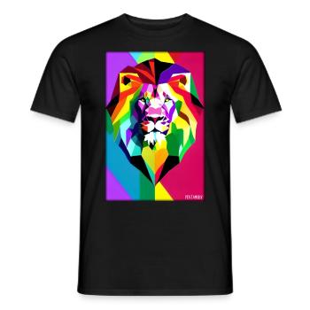 Leo Polygon Arc-en-ciel coloré sauvage Faune sauvage - T-shirt homme - noir - Devant - AI Model Male 178 light (178cm)