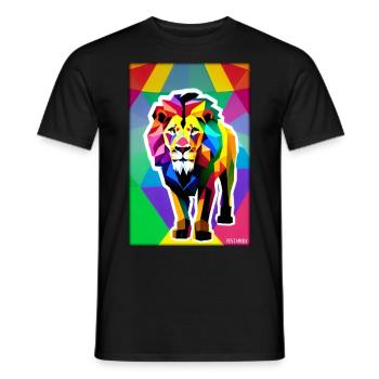 Leo Polygon Arc-en-ciel coloré sauvage Faune sauvage - T-shirt homme - noir - Devant - AI Model Male 178 light (178cm)