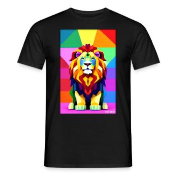 Leo Polygon Arc-en-ciel coloré sauvage Faune sauvage - T-shirt homme - noir - Devant - AI Model Male 178 light (178cm)