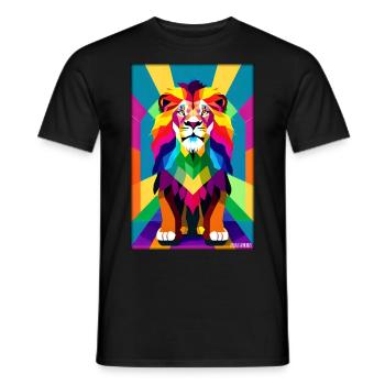 Leo Polygon Arc-en-ciel coloré sauvage Faune sauvage - T-shirt homme - noir - Devant - AI Model Male 178 light (178cm)