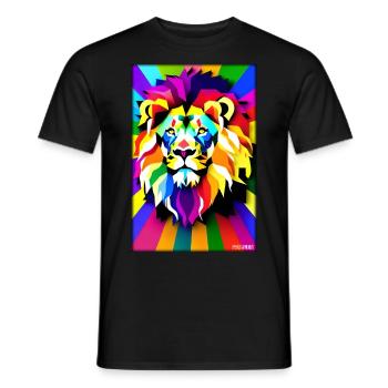 Leo Polygon Arc-en-ciel coloré sauvage Faune sauvage - T-shirt homme - noir - Devant - AI Model Male 178 light (178cm)