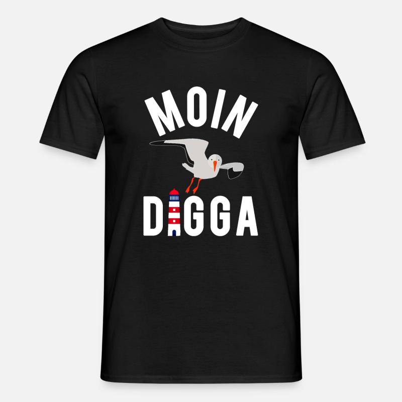 Moin Digga Hamburg Moewe Leuchtturm Geschenk - Männer T-Shirt - Schwarz