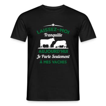 Je parle Seulement à Mes Vaches - T-shirt homme - noir - Devant - AI Model Male 178 light (178cm)