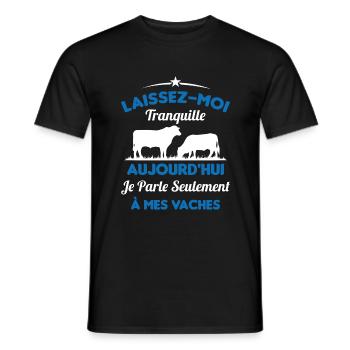 Je parle Seulement à Mes Vaches - T-shirt homme - noir - Devant - AI Model Male 178 light (178cm)