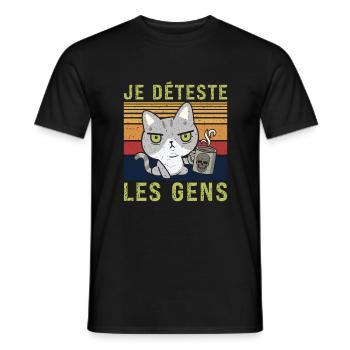 Je déteste les gens chat - T-shirt homme - noir - Devant - AI Model Male 178 light (178cm)