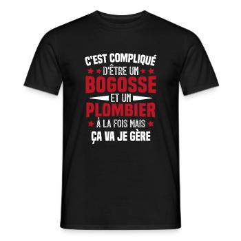 Bogosse et Plombier - Cadeau Humour Plombier - T-shirt homme - noir - Devant - AI Model Male 178 light (178cm)