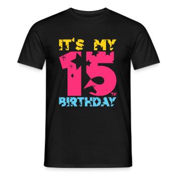 IT'S MY 15TH BIRTHDAY UNICORN 15TH BIRTHDAY - Men's T-Shirt - black - Front - AI Model Male 178 light (178cm)