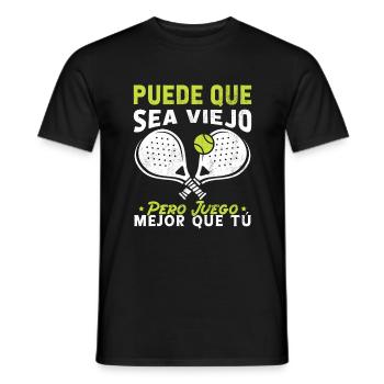 I may be old but I play Padel Tennis better - Men's T-Shirt - black - Front - AI Model Male 178 light (178cm)