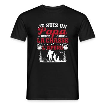 Papa Simple J'aime La Chasse et l'Apéro - T-shirt homme - noir - Devant - AI Model Male 178 light (178cm)