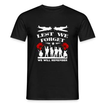 Read We Forget Spitfire British Legion Veteran - Men's T-Shirt - black - Front - AI Model Male 178 light (178cm)