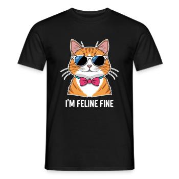 Cool Cat with Sunglasses - I'm Feline Fine - Men's T-Shirt - black - Front - AI Model Male 178 light (178cm)