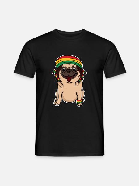 Reggae Rasta Rastafari Jamaica Mops Hund Geschenk - T-shirt herr - svart