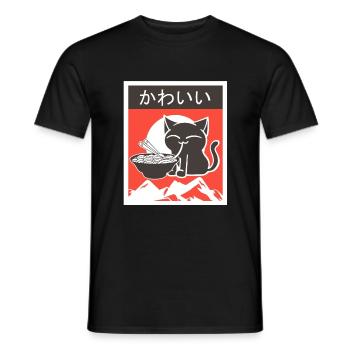 Kawaii Anime Manga chats Chats Ramen Cadeau - T-shirt homme - noir - Devant - AI Model Male 178 light (178cm)