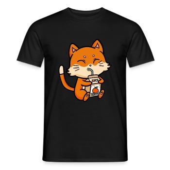Cat Drinks Orange Juice Anime Manga - Men's T-Shirt - black - Front - AI Model Male 178 light (178cm)