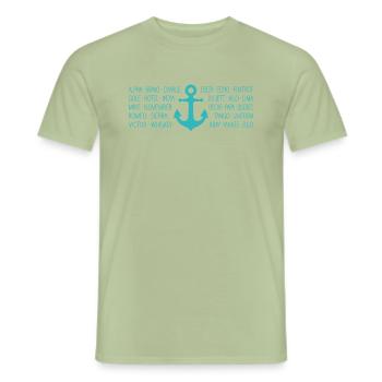 NATO Alphabet Maritime Radio with Anchor turquoise - Men's T-Shirt - sage - Front - AI Model Male 178 light (178cm)