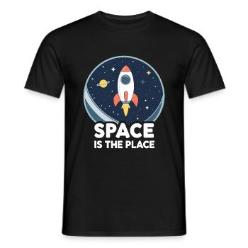 Space Design - Rocket and Planets - Men's T-Shirt - black - Front - AI Model Male 178 light (178cm)