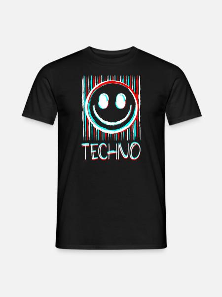 Techno Musik Gesicht Schallplatte DJ Smile EDM - Männer T-Shirt - Schwarz