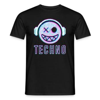 Techno DJ Face Electric Face Smile Headphones - Men's T-Shirt - black - Front - AI Model Male 178 light (178cm)