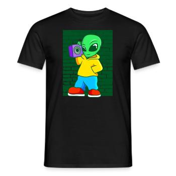 Alien Old School Hip Hop Kofferradio Street Art - Männer T-Shirt - Schwarz - Vorne - AI Model Male 178 light (178cm)