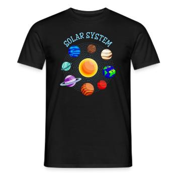 Planets Solar System Sun Earth Mars Astronaut - Men's T-Shirt - black - Front - AI Model Male 178 light (178cm)