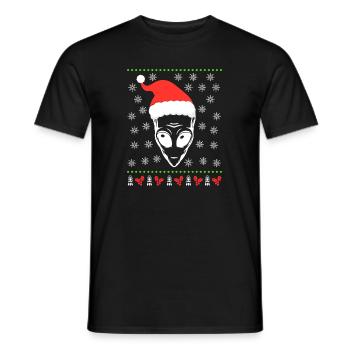 Alien Christmas UFO Alien Nerd - Men's T-Shirt - black - Front - AI Model Male 178 light (178cm)