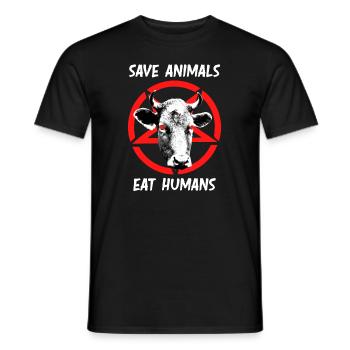 Vegan Saying Save Animals Eat Humans Satan - Men's T-Shirt - black - Front - AI Model Male 178 light (178cm)