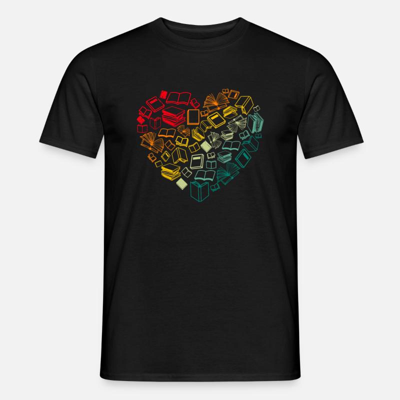 Bücher Liebe Herz Bücherwurm Leseratte - Männer T-Shirt - Schwarz