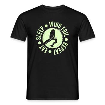 Wing Foil Saying Eat Sleep Wing Foil Repeat - Men's T-Shirt - black - Front - AI Model Male 178 light (178cm)