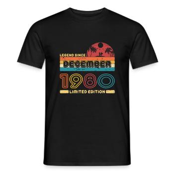 Anniversaire 1980 December Retro Legend Since Palme - T-shirt homme - noir - Devant - AI Model Male 178 light (178cm)