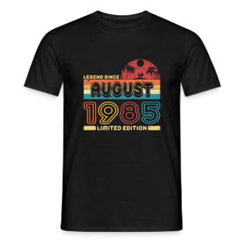 Birthday 1985 August Retro Legend Since Palme - Men's T-Shirt - black - Front - AI Model Male 178 light (178cm)