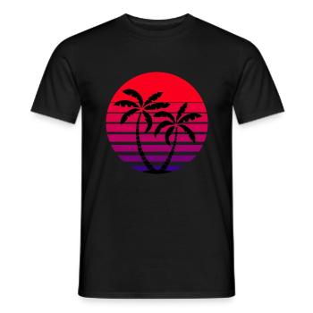 Rétro Vaporwave Sunset Palmiers Années 80 - T-shirt homme - noir - Devant - AI Model Male 178 light (178cm)