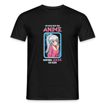 Ich gucke nicht nur Anime manchmal zocke ich auch - Männer T-Shirt - Schwarz - Vorne - AI Model Male 178 light (178cm)
