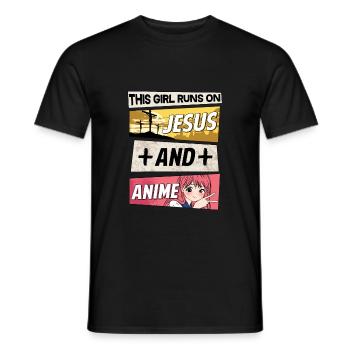 JUST A GIRL WHO RUNS JESUS AND ANIME - Männer T-Shirt - Schwarz - Vorne - AI Model Male 178 light (178cm)