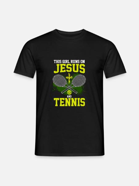 THIS GIRL RUNS ON JESUS AND TENNIS - Men's T-Shirt - black