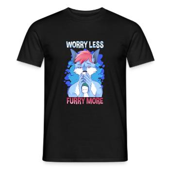 Worry less Furry more I Fursona Cosplay Fandom - Men's T-Shirt - black - Front - AI Model Male 178 light (178cm)