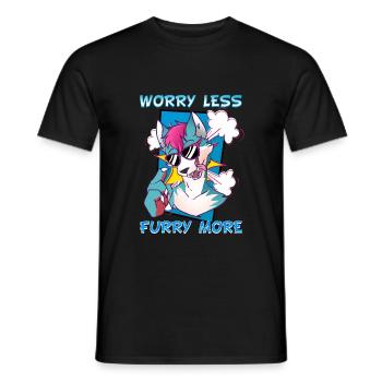 Worry less Furry more I Fursona Cosplay Fandom - Men's T-Shirt - black - Front - AI Model Male 178 light (178cm)