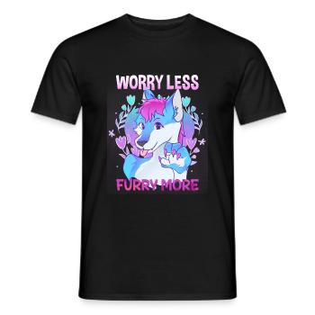 Worry less Furry more I Fursona Cosplay Fandom - Men's T-Shirt - black - Front - AI Model Male 178 light (178cm)