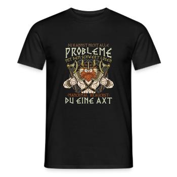 Wikinger Geschenk - Probleme mit dem Schwert lösen - Männer T-Shirt - Schwarz - Vorne - AI Model Male 178 light (178cm)