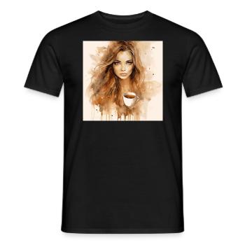 Coffee Bliss: Beautiful Brown Watercolor of a - Men's T-Shirt - black - Front - AI Model Male 178 light (178cm)