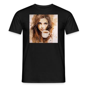 Aroma-Serenade: Schönes braunes Aquarell eines - Männer T-Shirt - Schwarz - Vorne - AI Model Male 178 light (178cm)