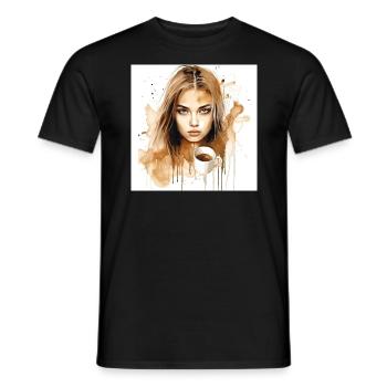 Café Euphoria: Fesselndes braunes Aquarell eines - Männer T-Shirt - Schwarz - Vorne - AI Model Male 178 light (178cm)