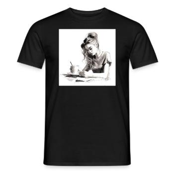 Serenity Brew: Fesselndes Aquarell einer Frau - Männer T-Shirt - Schwarz - Vorne - AI Model Male 178 light (178cm)
