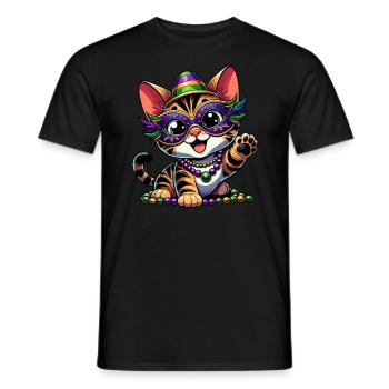 Mardi Gras Bengal Cat, Comic Look - Men's T-Shirt - black - Front - AI Model Male 178 light (178cm)
