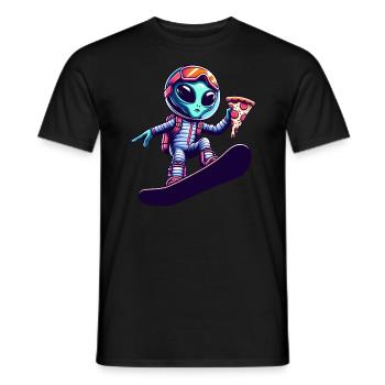 Alien Snowboard Pizza Spaß - Männer T-Shirt - Schwarz - Vorne - AI Model Male 178 light (178cm)