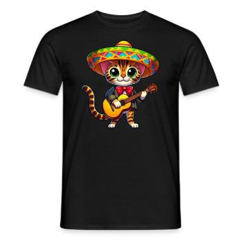 Bengal Cat célèbre le Cinco de Mayo en tant que Mariachi - T-shirt homme - noir - Devant - AI Model Male 178 light (178cm)