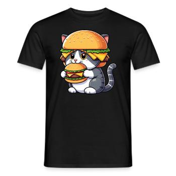 Lustige Katze Hamburger Cheeseburger Cartoon Fast - Männer T-Shirt - Schwarz - Vorne - AI Model Male 178 light (178cm)