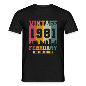 Née en février 1981 né l’anniversaire rétro - T-shirt homme - noir - Devant - AI Model Male 178 light (178cm)