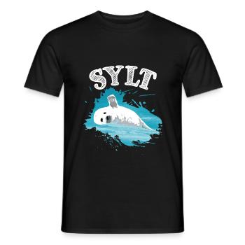 Sylt Nordsee Insel mit Robbe Seehund im Meer - Männer T-Shirt - Schwarz - Vorne - AI Model Male 178 light (178cm)